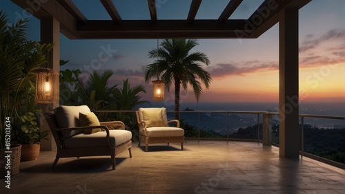 Beautiful exotic terrace evening