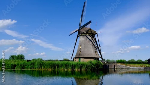 Traditional Dutch windmill in Kinderdijk.