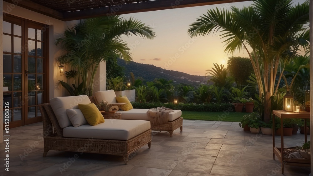 Fototapeta premium Beautiful exotic terrace evening