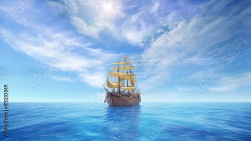 Pirate ship sailing on the sea. seamless and looping animation background 4k photo