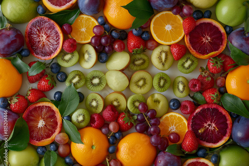 Colorful Fruit Spread  Variety of Fresh Raw Fruits and Berries on Display for a Healthy Snack