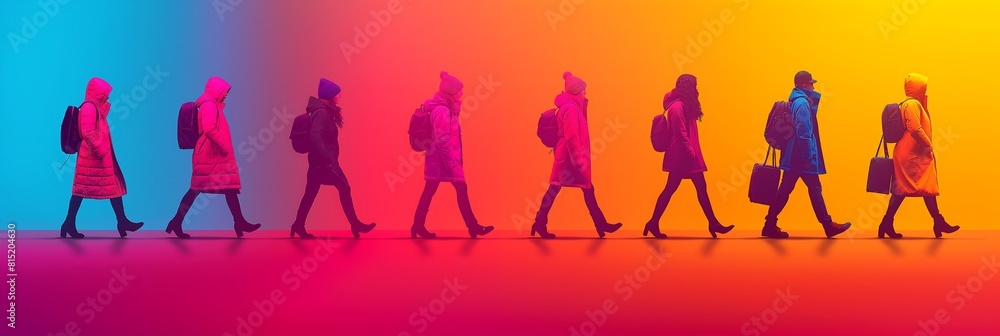 illustration of a group of people with backpacks walking in a single file line illustration of a group of people with backpacks walking in a single file line