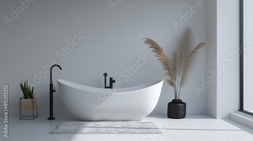 Wallpaper Mural Timeless Sophistication: Minimalist Bathroom with Freestanding Tub and Black Fixtures Torontodigital.ca