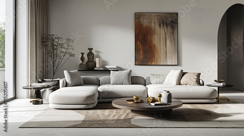 Modern Comfort  Minimalist Living Room with Modular Sofa and Statement Area Rug