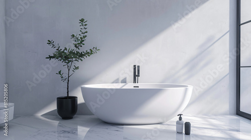 Timeless Sophistication  Minimalist Bathroom with Freestanding Tub and Black Fixtures