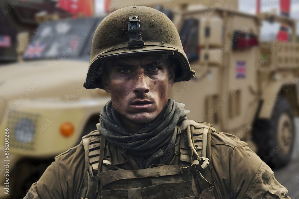 Portrait of a military man on the background of military equipment. Portrait of a military man on the background of military equipment.