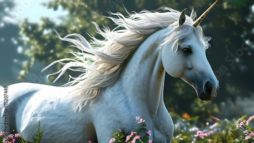 Majestic White Unicorn with Radiant Hair