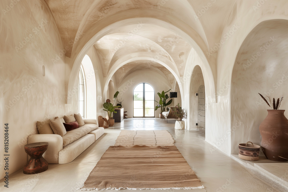 Boho mediterranean interior design of modern home entryway hall with ...