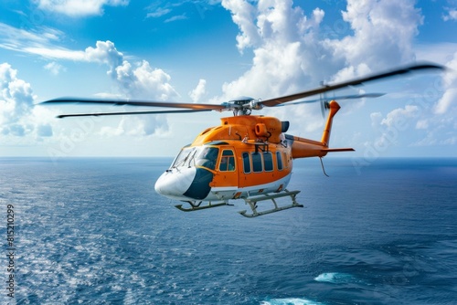Coast Guard Helicopter on Daytime Ocean Patrol - Search Operations, Nautical Surveillance, Rescue Missions
