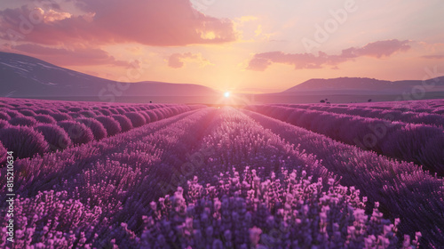Sunset Serenity: Lavender Field Awash in Breathtaking Evening Light