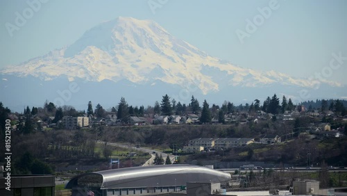 I5 Freeway in Tacoma Washington with Mt Rainier Background photo