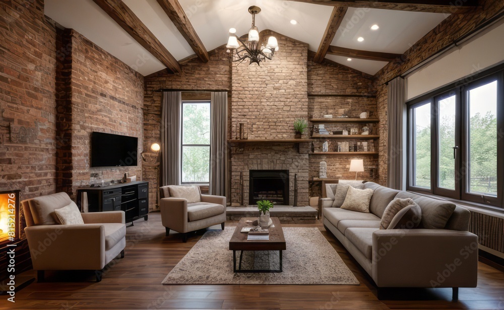 Naklejka premium Exposed Brick Loft with Vintage Accents