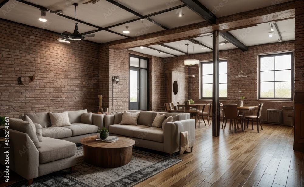 Naklejka premium Exposed Brick Loft with Vintage Accents