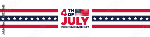4th of July Independence Day Banner. Web Banner with 4th of July Lettering and American Flag Background. 