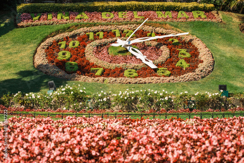 Large flower clock (Reloj de Flores) in Vina del Mar, Chile. The clock was built in 1962 as when Vina del Mar hosted several World Soccer Cup 1962 matches.