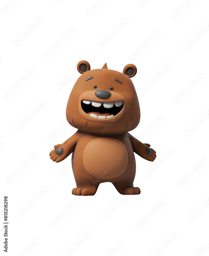 Illustration of a Happy and Cute Grizzly Bear: A 3D Rendered Chibi Animal Cartoon Character, Isolated on Transparent Background, PNG Illustration of a Happy and Cute Grizzly Bear: A 3D Rendered Chibi Animal Cartoon Character, Isolated on Transparent Background, PNG