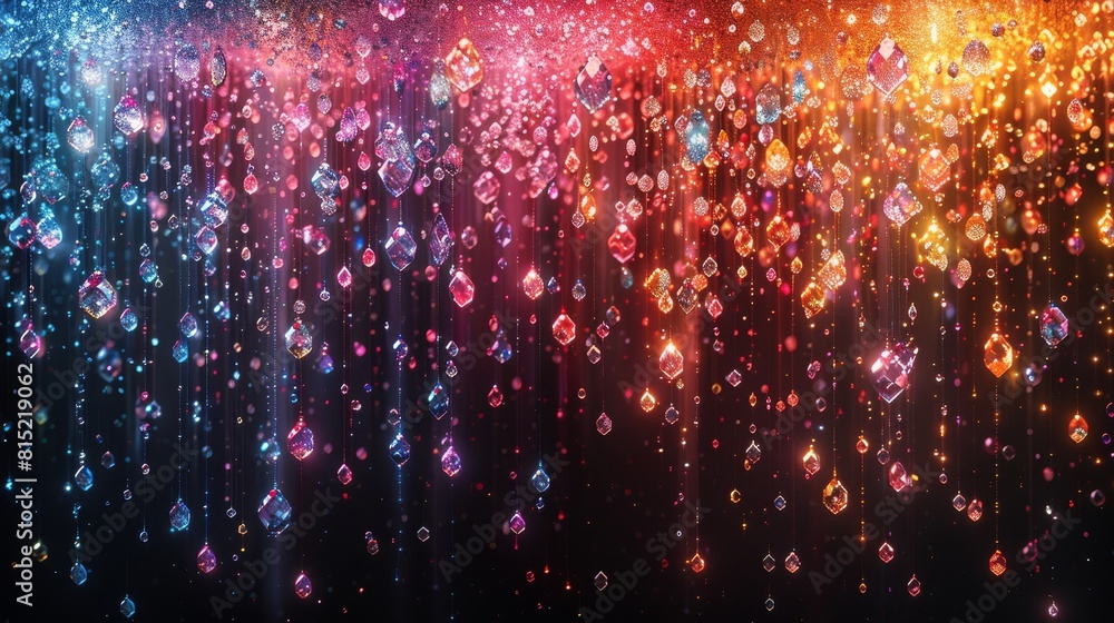 Fototapeta premium A curtain of crystal beads hanging on strings in vibrant colors. 