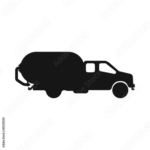Sewer truck black icon vector. Cargo transportation logo. Pumping out cesspools with a sewer. Transport icon. Black car, truck vector. Vector illustration.