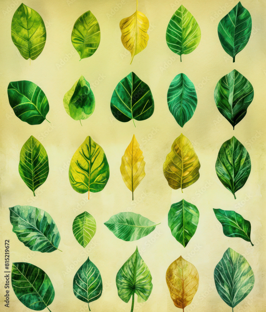 Fototapeta premium Green plants, botanical vintage pattern