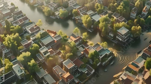 aerial view, sunken housing. 4k video photo