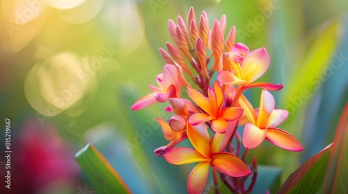 Close up of Tropical flower isolated on background  colorful vivid floral bouquet  spring season of blooming flower.