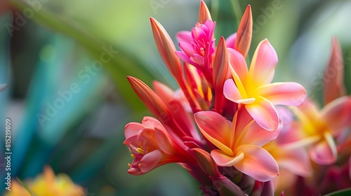 Close up of Tropical flower isolated on background  colorful vivid floral bouquet  spring season of blooming flower.