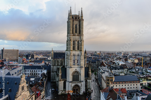 Saint Bavo's Cathedral or  Sint-Baafs Cathedral (Dutch: Sint Baafskathedraal) view from Belfort Tower.