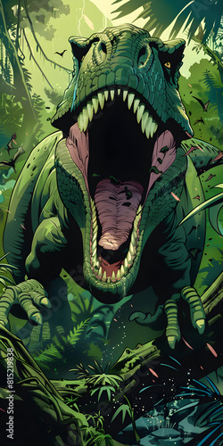 Angry Tyrannosaurus Rex Running Through the Jungle  © CarolineJeff