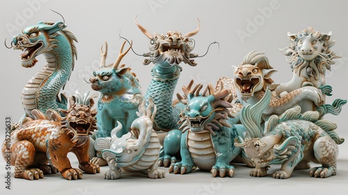 Chinese eastern orient aqua fortune animals group. Generative Ai photo