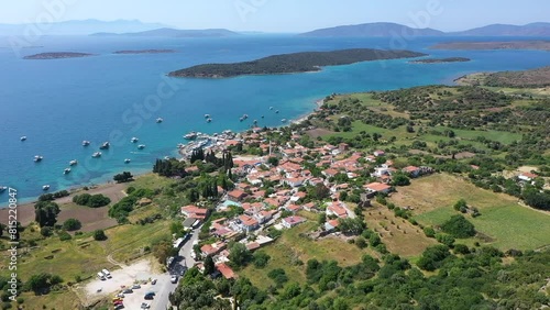 Aerial view of aegean sea fishing village photo