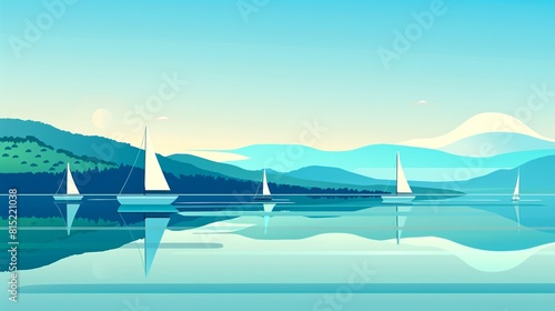Serene Lake Balaton with Sailboats under a Clear Blue Sky