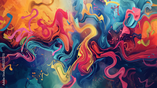 Vivid swirling abstract painting with a burst of colors.