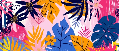 abstract jungle pattern with tropical flowers  bold colors  and patterns Generative AI