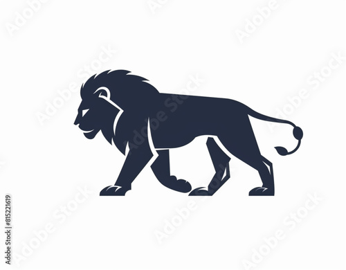 lion logo  vector simple minimal    side view  walking on two legs  on white background  negative space around the lion  flat design  minimalism