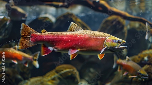 Close view of Pink salmon Oncorhynchus gorbuscha swimming. Generative Ai