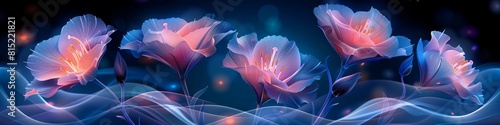 A beautiful l and fantastical illustration of purple Lisianthus, or Prairie gentian, flower with magic and smoke.  photo
