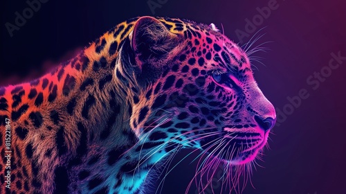 colorful in neon colors artistic portrait of a leopard on a dark purple background. Generative Ai