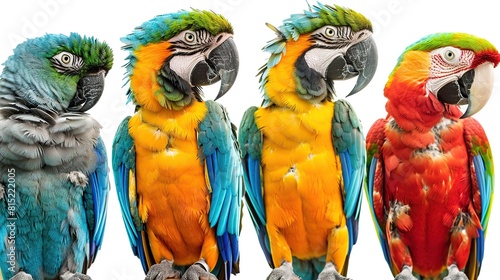 Colorful macaw parrots isolated on white. Generative Ai © We3 Animal