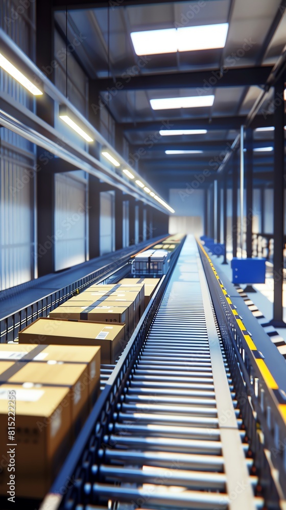 Obraz premium A production line of a modern factory. The conveyor belt is transporting the finished products to the packaging area.