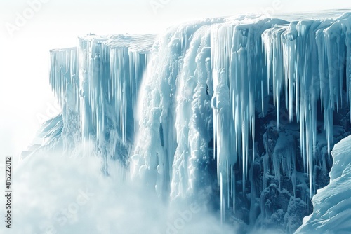 Majestic frozen waterfall, with icicles and ice formations creating a breathtaking scene