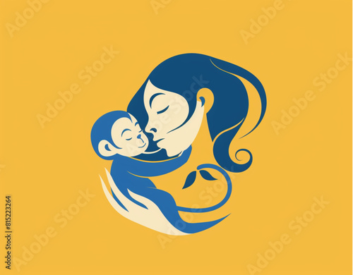 logo design, flat vector graphic of an abstract mother holding her baby