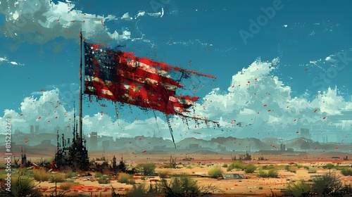 Disintegrating American Flag A Vision of PostApocalyptic Pixels and Code photo