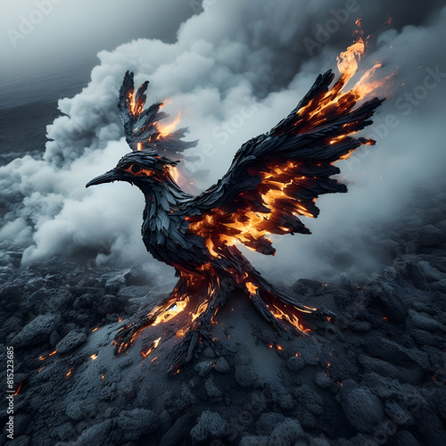Fénix o pájaro de fuego y ceniza photo