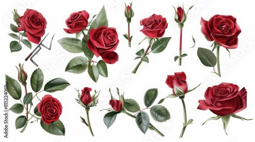 Red Rose Boutonniere Set for Greeting  Wedding  or Invitation Card Design 