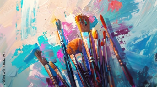 Various modern art elements to depict of brushes photo