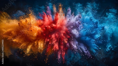Vivid American Flag Formed from Explosive Colorful Powder Pigments in StopMotion photo