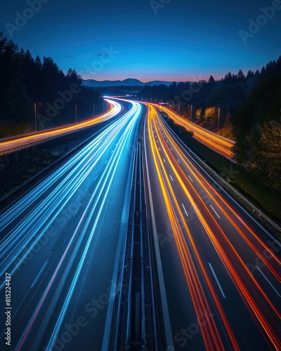 Long exposure of a freeway at night, capturing the streaks of light from moving vehicles