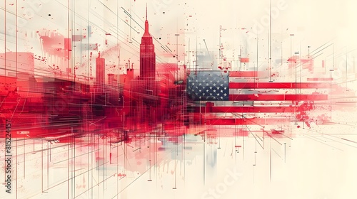 Geometric Linework Interpretation of the American Flag A HyperMinimalist Tribute photo