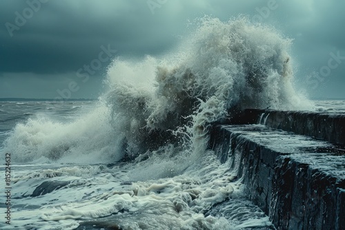 Scene where still water meets raging waves photo