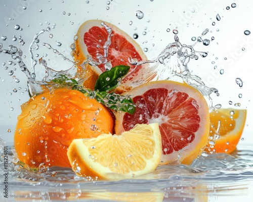 Fresh fruit with splashing water around it  capturing the moment of impact